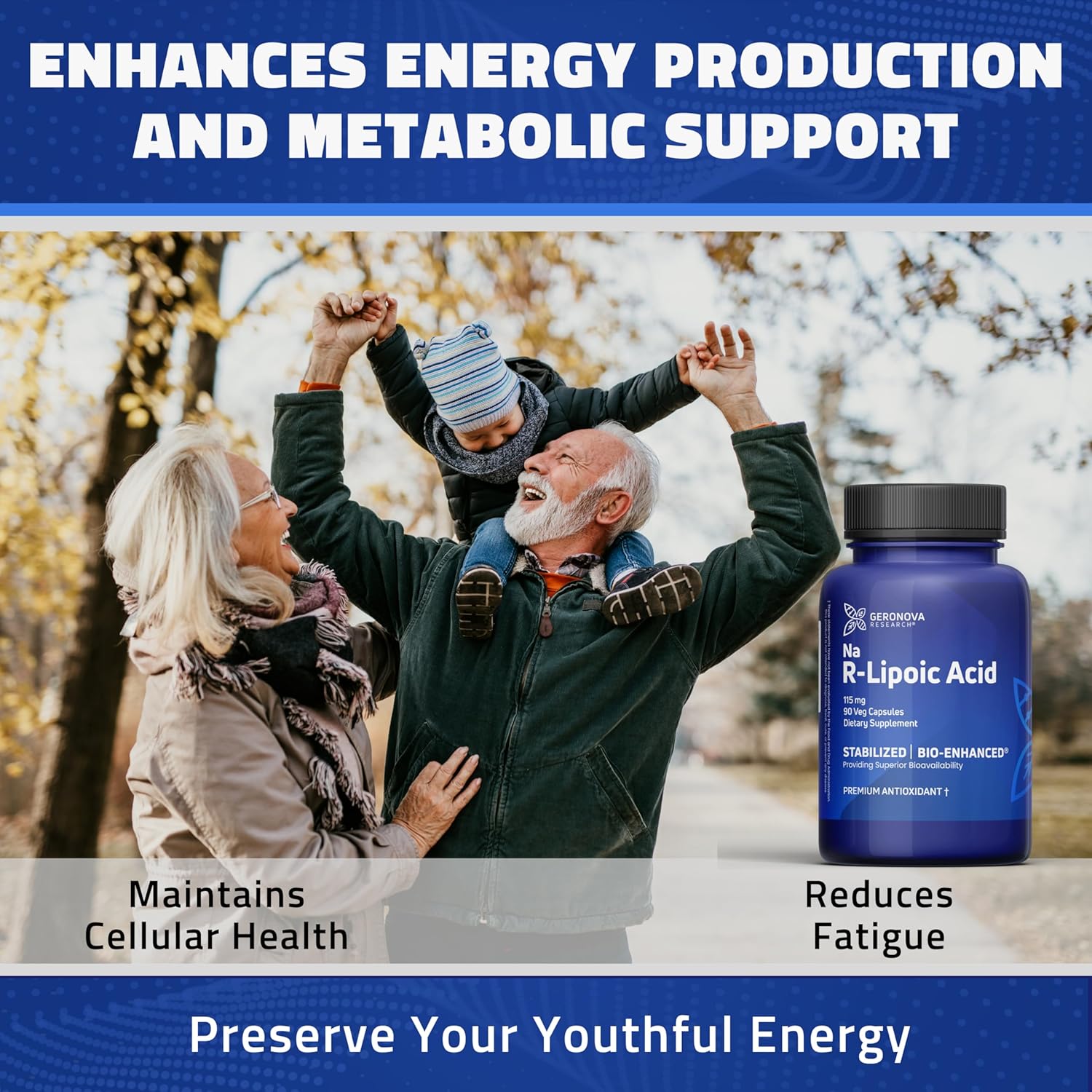 Premium Geronova Research R-Lipoic Acid 115mg Capsules - Enhanced Bioavailability for Metabolic Health & Anti-Aging - Gluten Free & Non-GMO