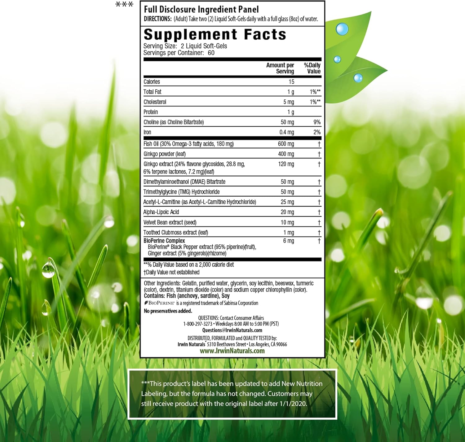 Premium Ginkgo Smart Nootropic Brain Booster for Memory and Focus - 120 Liquid Softgels with DMAE, Clubmoss, Choline & Acetyl L-Carnitine