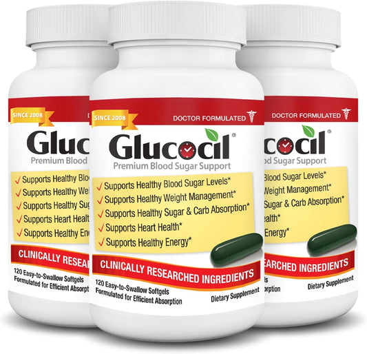 Premium Glucocil Softgels for Blood Sugar Support - 3-Pack with Berberine and Mulberry Leaf - Over 2 Million Bottles Sold