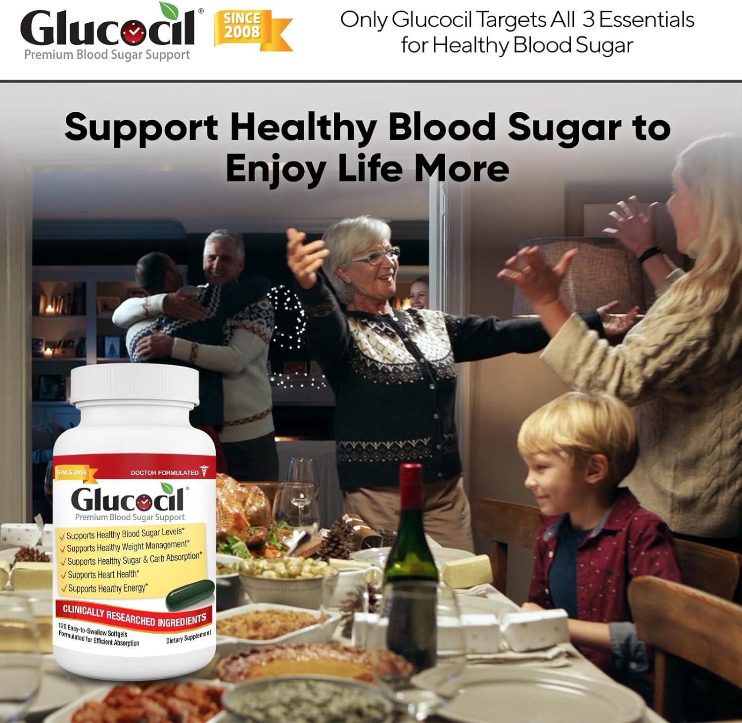 Premium Glucocil Softgels for Blood Sugar Support - 3-Pack with Berberine and Mulberry Leaf - Over 2 Million Bottles Sold
