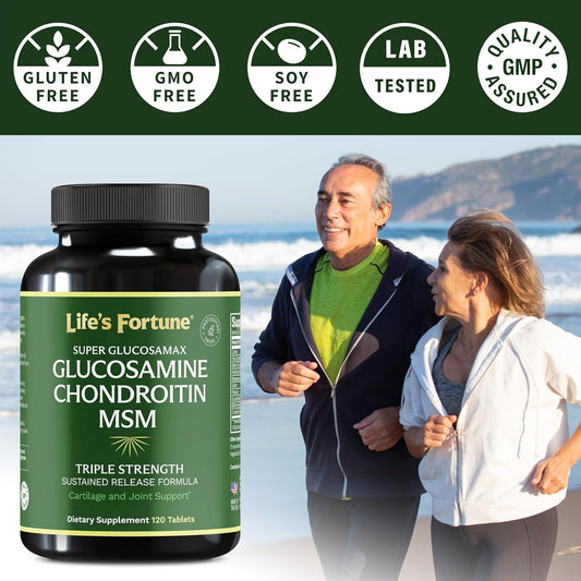 Premium Glucosamax Triple Strength Supplement - 1000mg Glucosamine, Chondroitin, MSM & Vitamin C for Joint Comfort & Mobility, 120 Tab