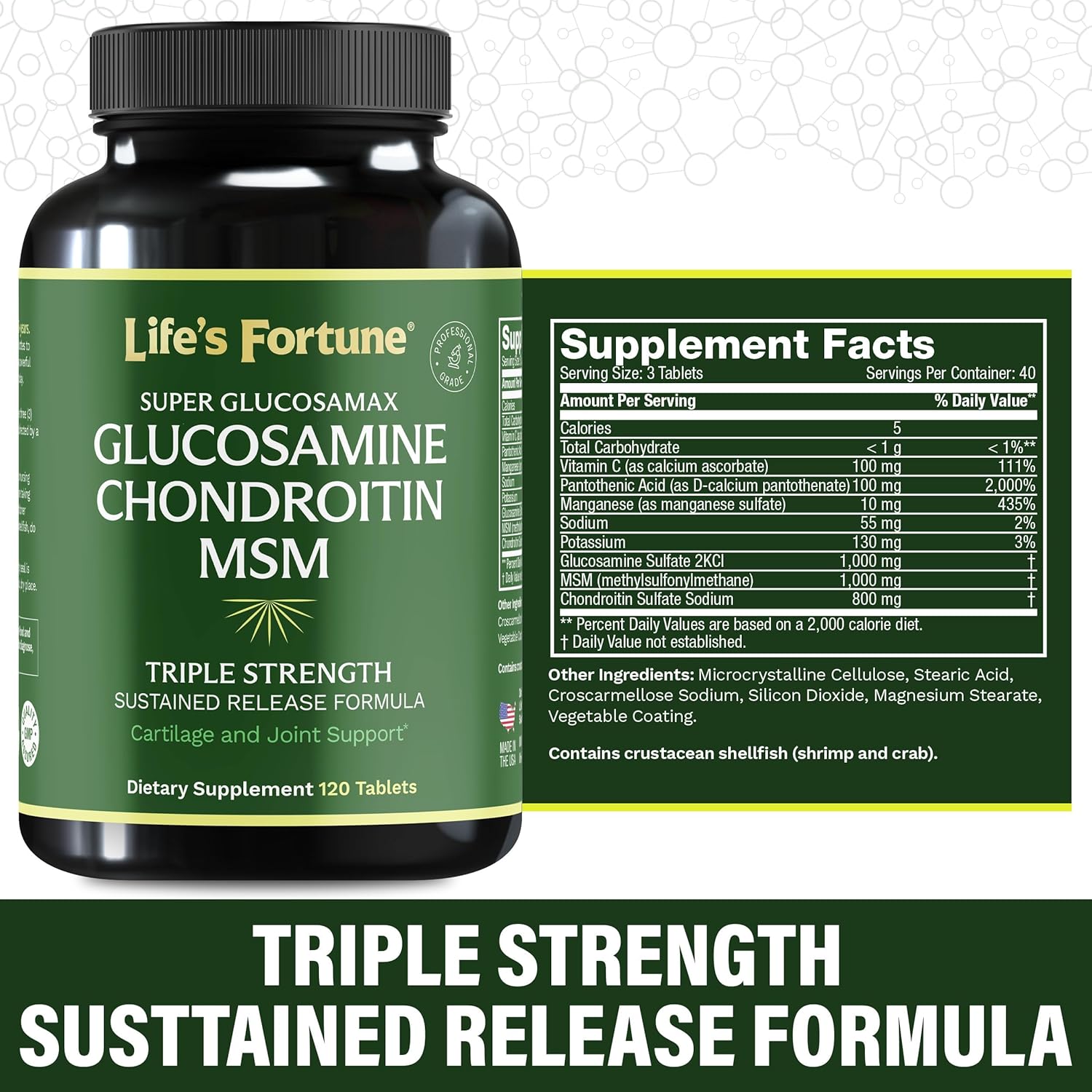 Premium Glucosamax Triple Strength Supplement - 1000mg Glucosamine, Chondroitin, MSM & Vitamin C for Joint Comfort & Mobility, 120 Tab