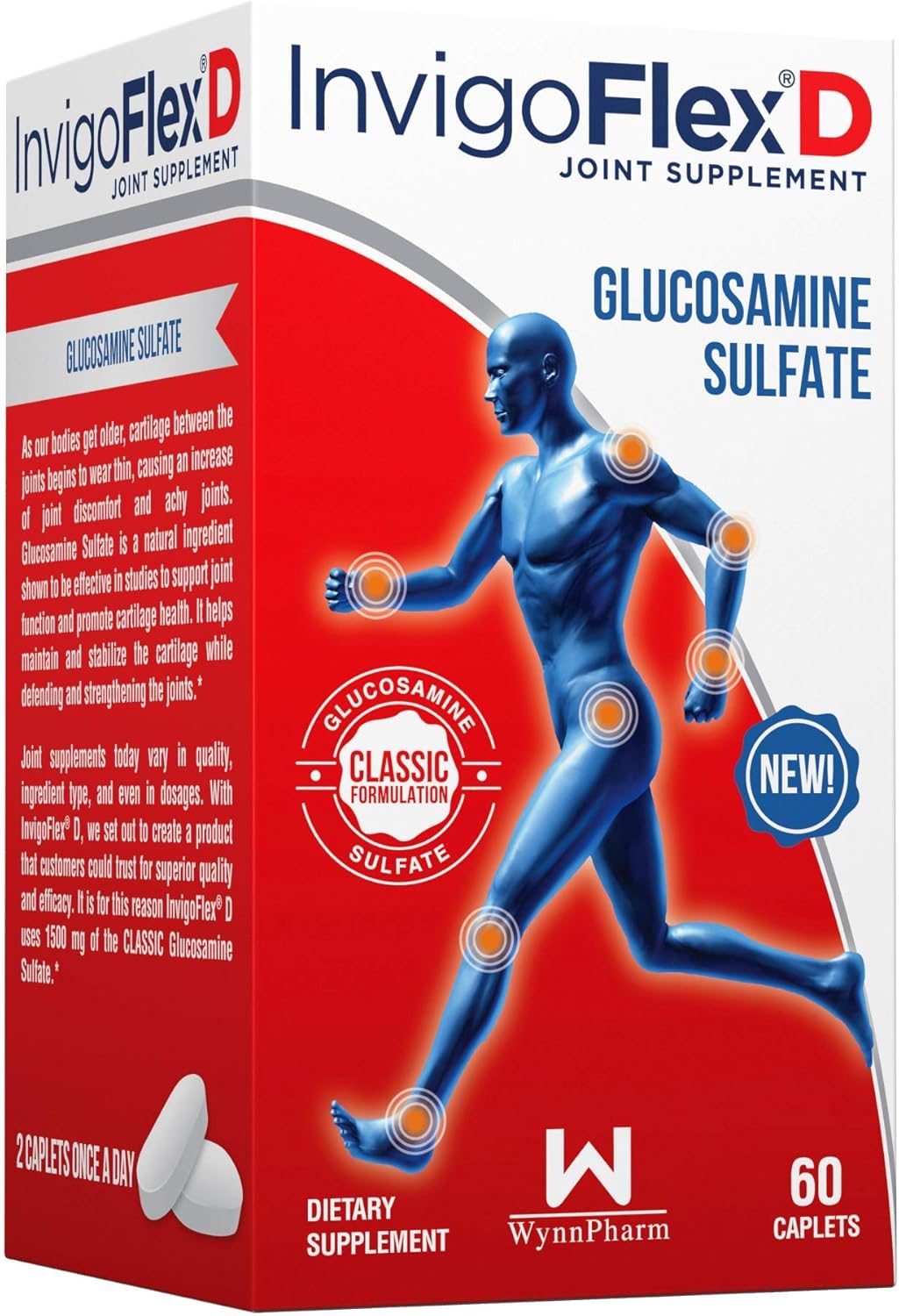 Premium Glucosamine Sulfate Joint Supplement - 1500mg, 60 Ct Caplets - Supports Knees, Hands, Back, & Hips