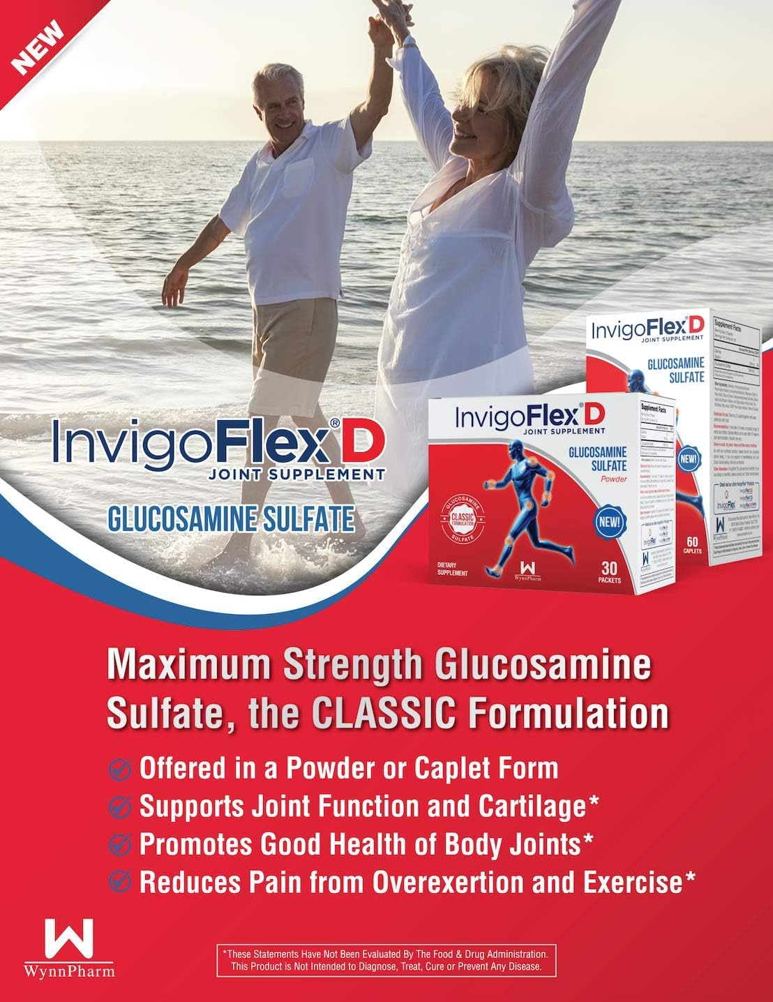 Premium Glucosamine Sulfate Joint Supplement - 1500mg, 60 Ct Caplets - Supports Knees, Hands, Back, & Hips