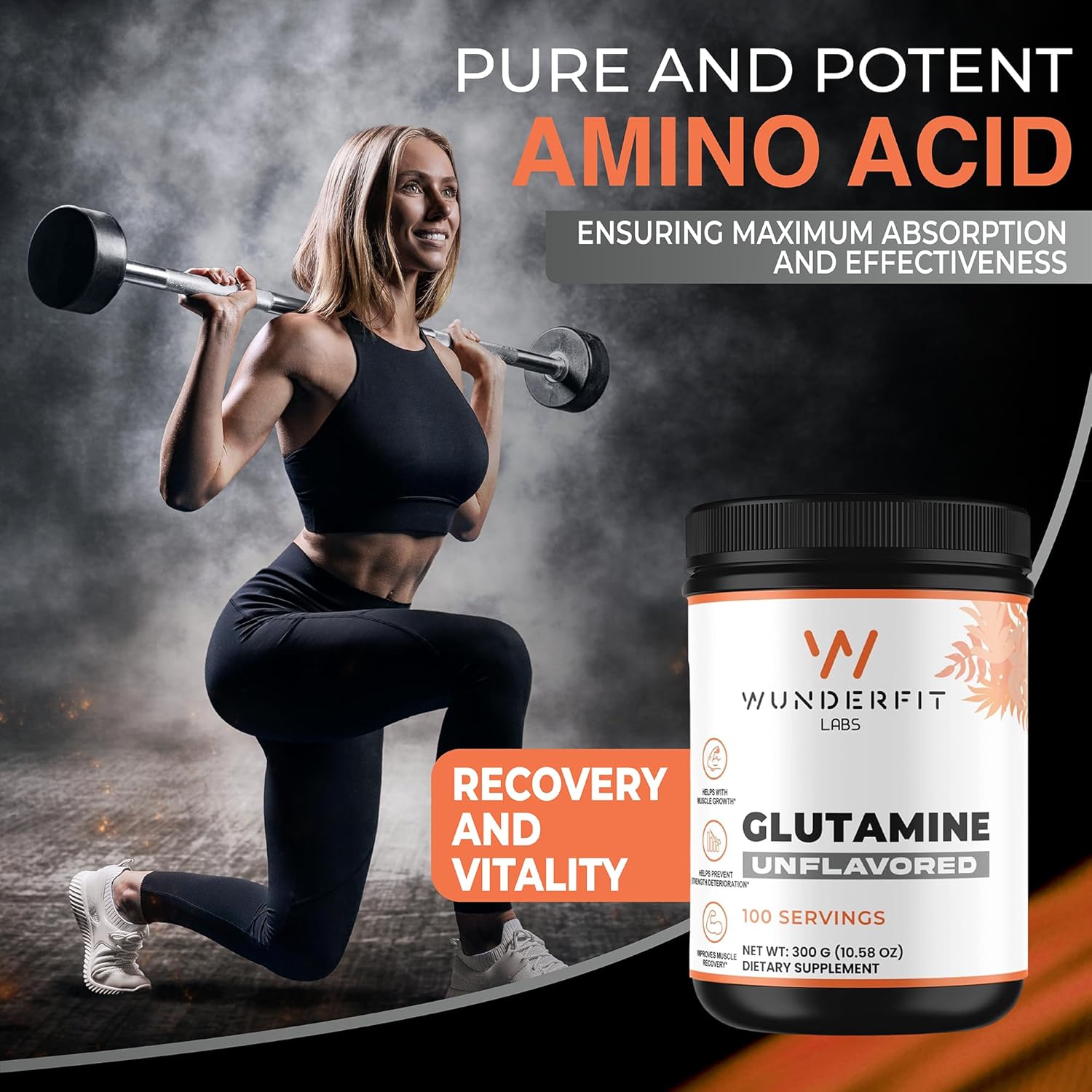 Premium Glutamine Supplement by Wunderfit Labs for Enhanced Muscle Recovery and Immune Support