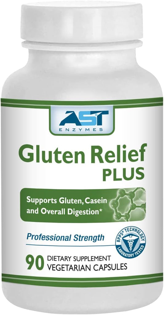 Premium Gluten Digestive Enzyme Formula - 90 Vegetarian Capsules - DPP-IV Enzyme Complex for Gluten Relief - AST Enzymes