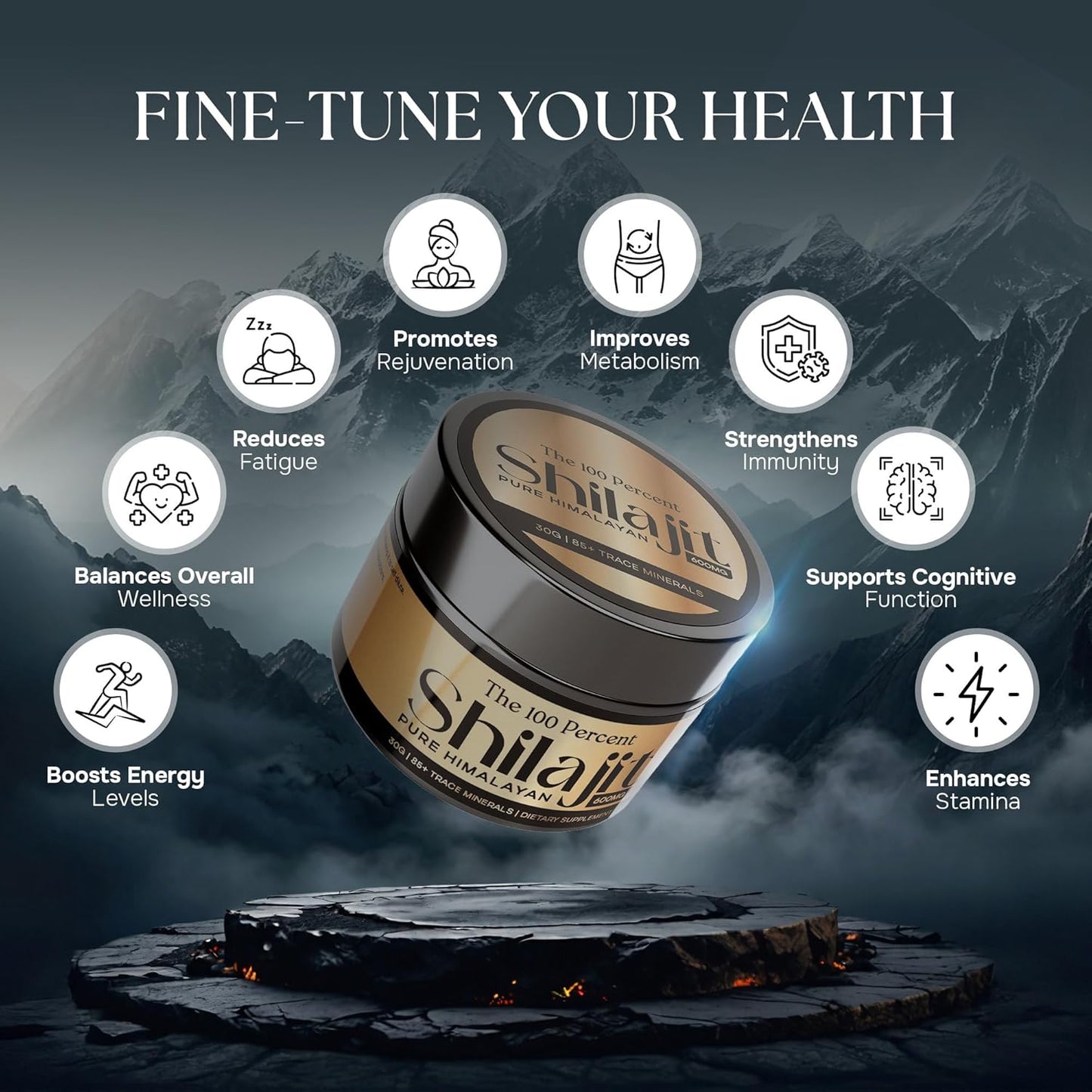 Premium Gold Grade Himalayan Shilajit Capsules 600mg - 50 Servings, Lab Tested for Maximum Potency, 85+ Trace Minerals for Men & Women from Highest Altitude