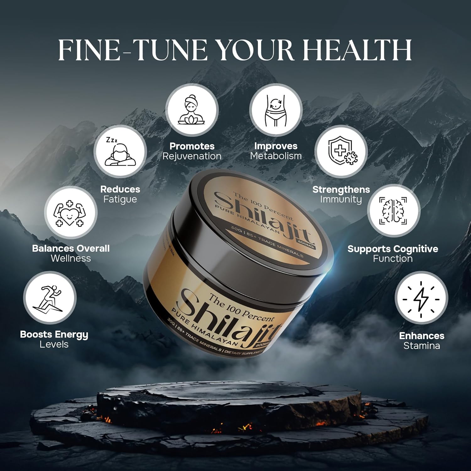 Premium Gold Grade Himalayan Shilajit Capsules 600mg - 50 Servings, Lab Tested for Maximum Potency, 85+ Trace Minerals for Men & Women from Highest Altitude