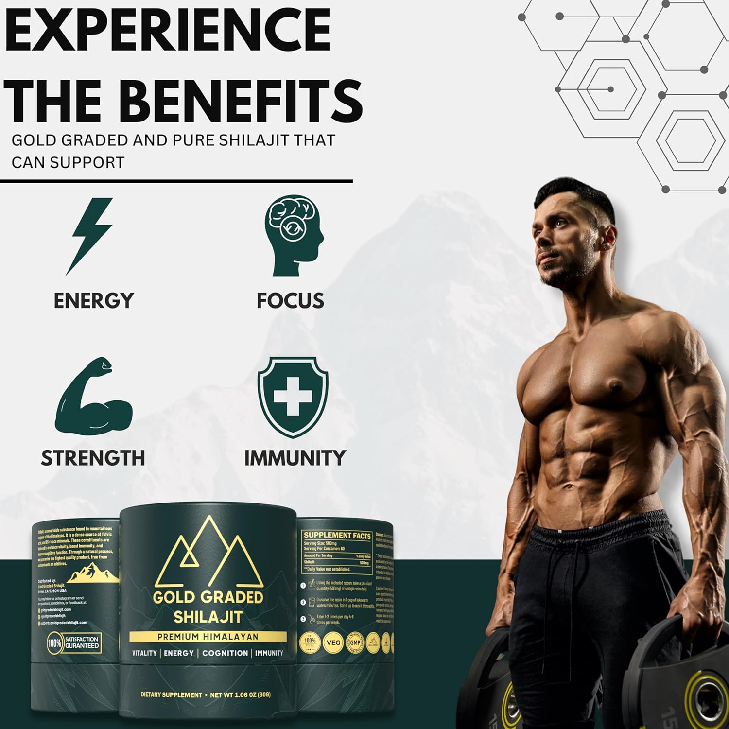Premium Gold Grade Shilajit Resin 30g | 500mg High Potency Pure Himalayan Organic Supplement with 85+ Trace Minerals & Fulvic Acid | Boost Energy & Immune Support for Men & Women