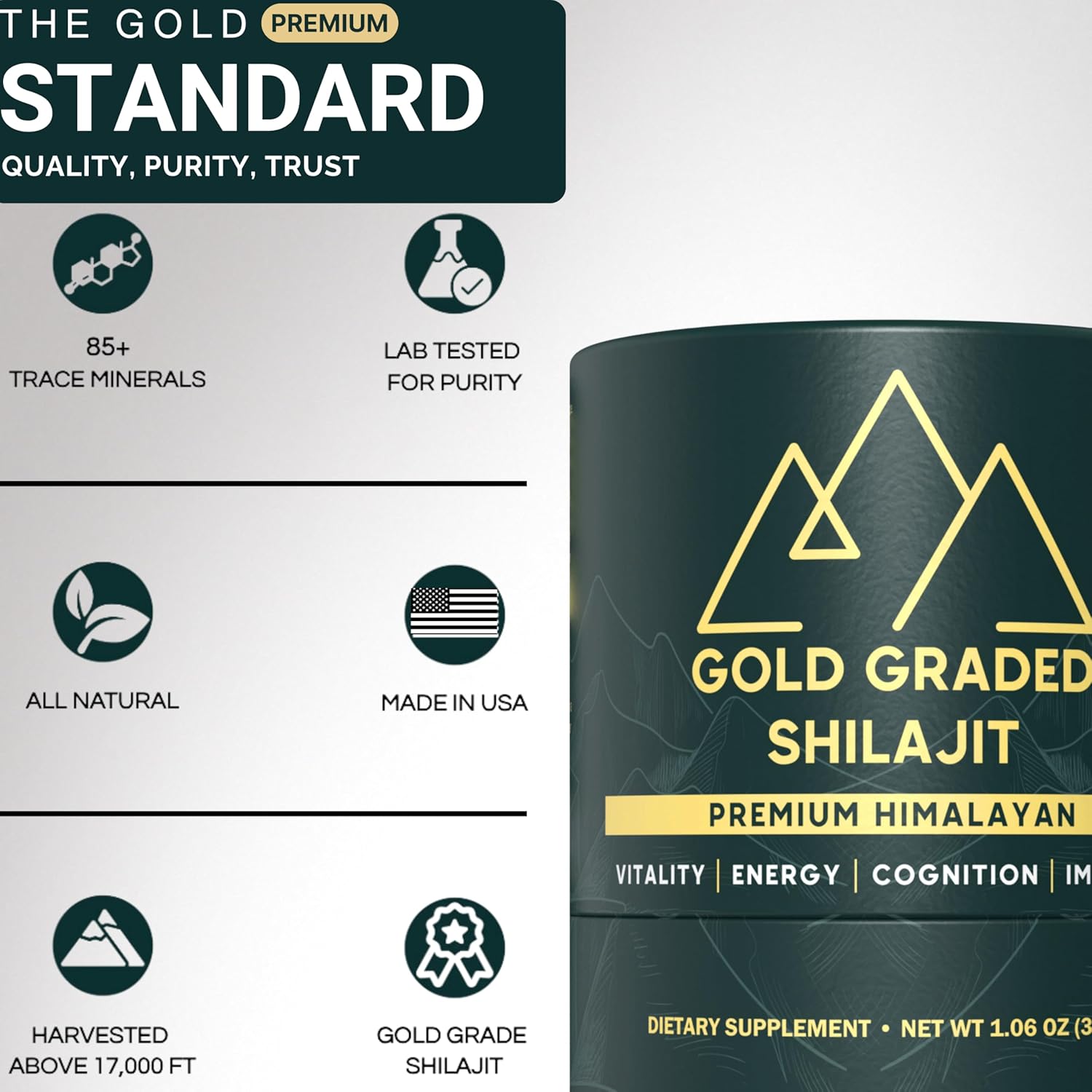Premium Gold Grade Shilajit Resin 30g | 500mg High Potency Pure Himalayan Organic Supplement with 85+ Trace Minerals & Fulvic Acid | Boost Energy & Immune Support for Men & Women