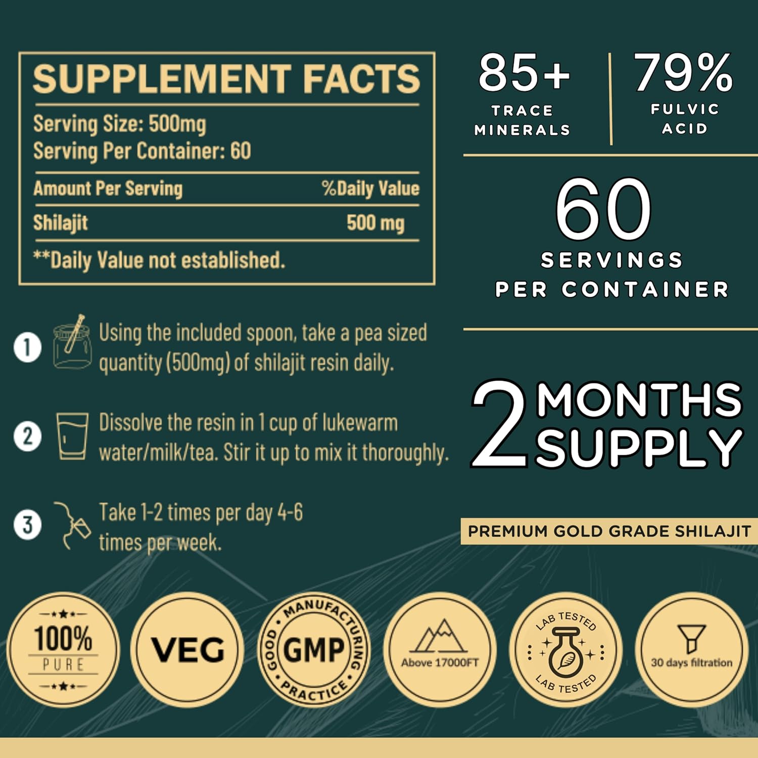 Premium Gold Grade Shilajit Resin 30g | 500mg High Potency Pure Himalayan Organic Supplement with 85+ Trace Minerals & Fulvic Acid | Boost Energy & Immune Support for Men & Women