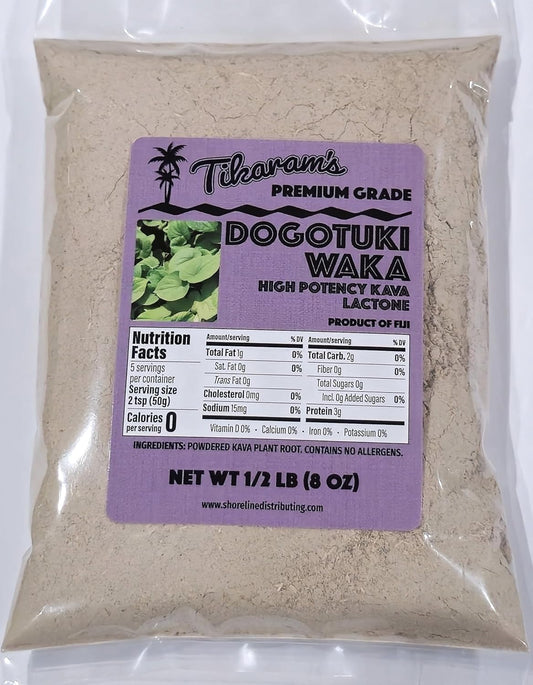 Premium Grade Fiji Dogotuki Waka Kava Root Powder - Noble Strain with High Potency Lactone - 8 oz (1 Pack)