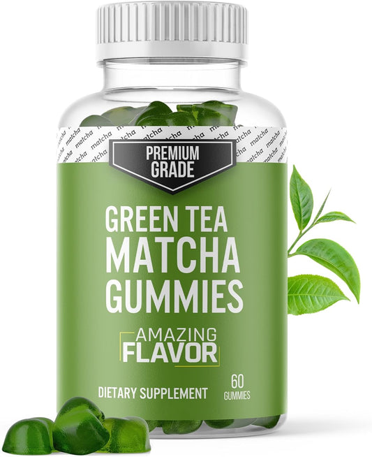 Premium Grade Matcha Green Tea Extract Gummy Vitamins for Energy - Vegan & Gluten-Free Matcha Gummies for Detox & Debloat - 1 Month Supply