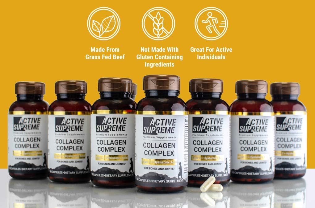 Premium Grass Fed Beef Collagen Pills with Vitamin C and Hyaluronic Acid - Type 2 Hydrolyzed Capsules for Joint Health