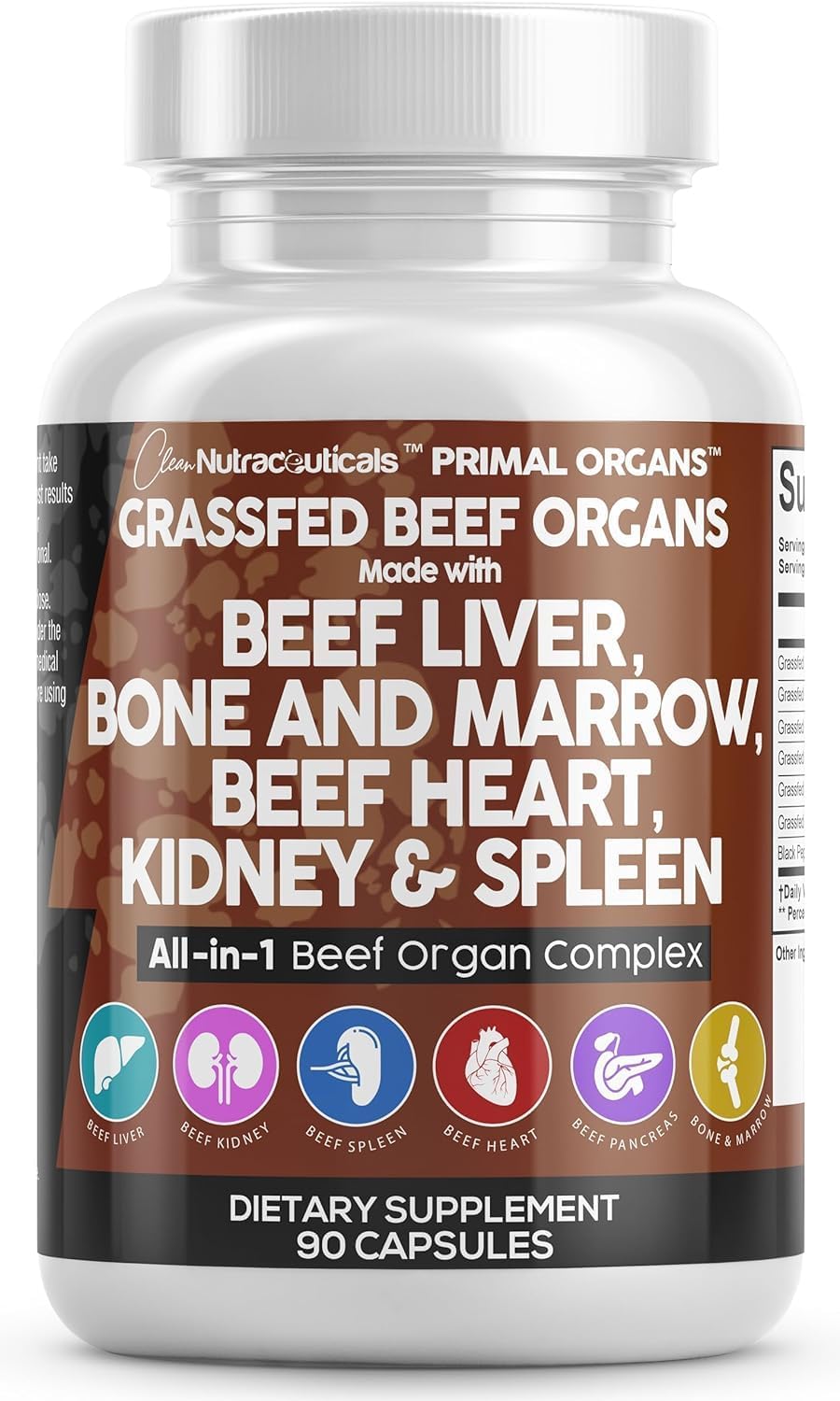 Premium Grass Fed Beef Organ Capsules with Desiccated Heart, Spleen, Pancreas, Bone Marrow - Nutrient-Rich Nutraceutical Supplement