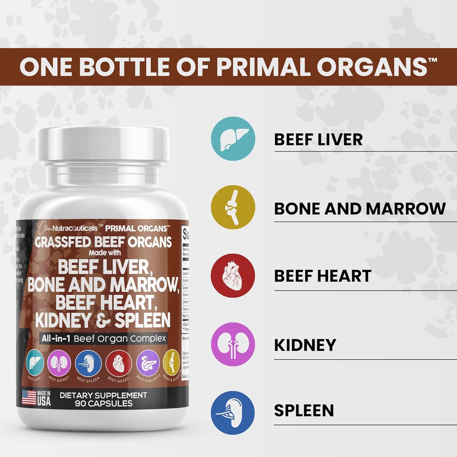 Premium Grass Fed Beef Organ Capsules with Desiccated Heart, Spleen, Pancreas, Bone Marrow - Nutrient-Rich Nutraceutical Supplement