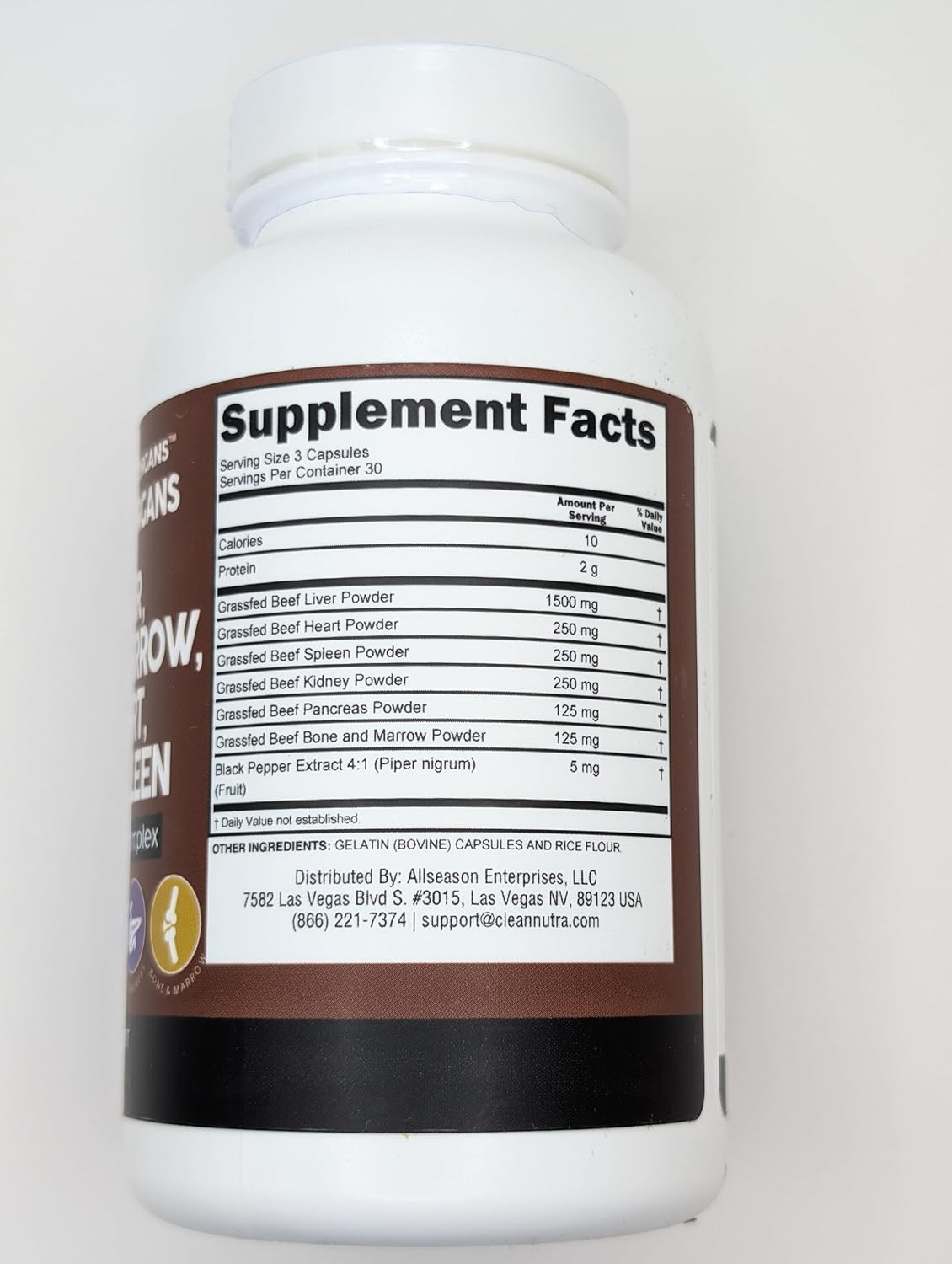 Premium Grass Fed Beef Organ Capsules with Desiccated Heart, Spleen, Pancreas, Bone Marrow - Nutrient-Rich Nutraceutical Supplement