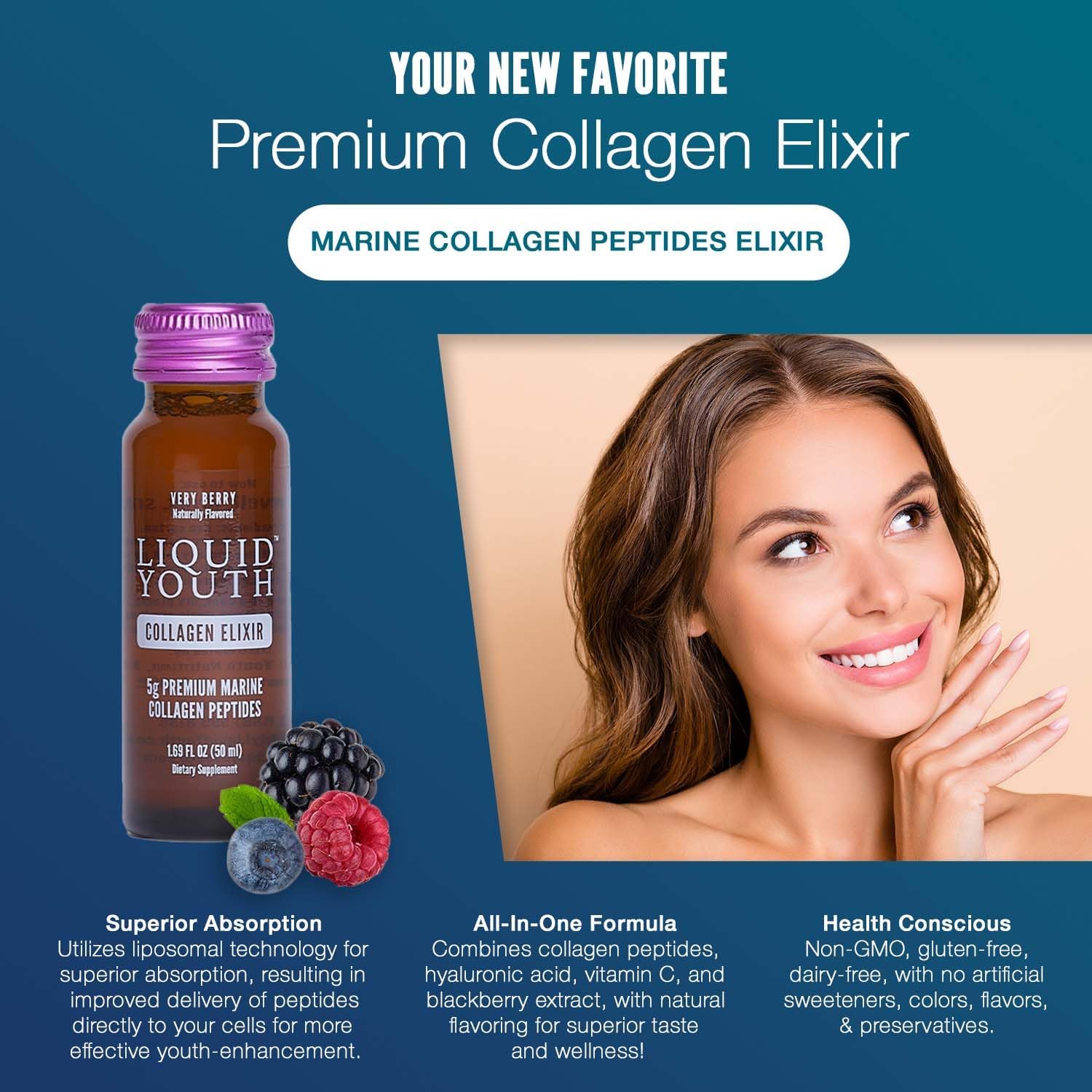 Premium Grass-Fed Collagen Peptides Powder & Berry Liquid Shots for Hair, Skin, Nails, Bone & Joint Health - Type I & III - 40 Servings for Men & Women