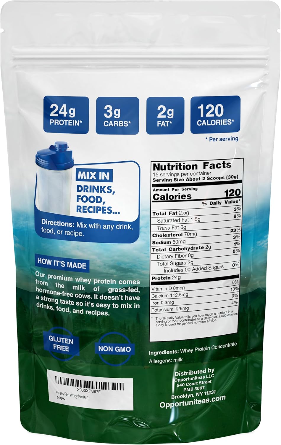 Premium Grass Fed Whey Protein Powder Concentrate - Unflavored & Unsweetened - Pure Protein Supplement for Drinks, Smoothies, Shakes, Cooking & Baking - Non GMO, Hormone Free & Gluten Free - 1 lb - BoostGo Australia