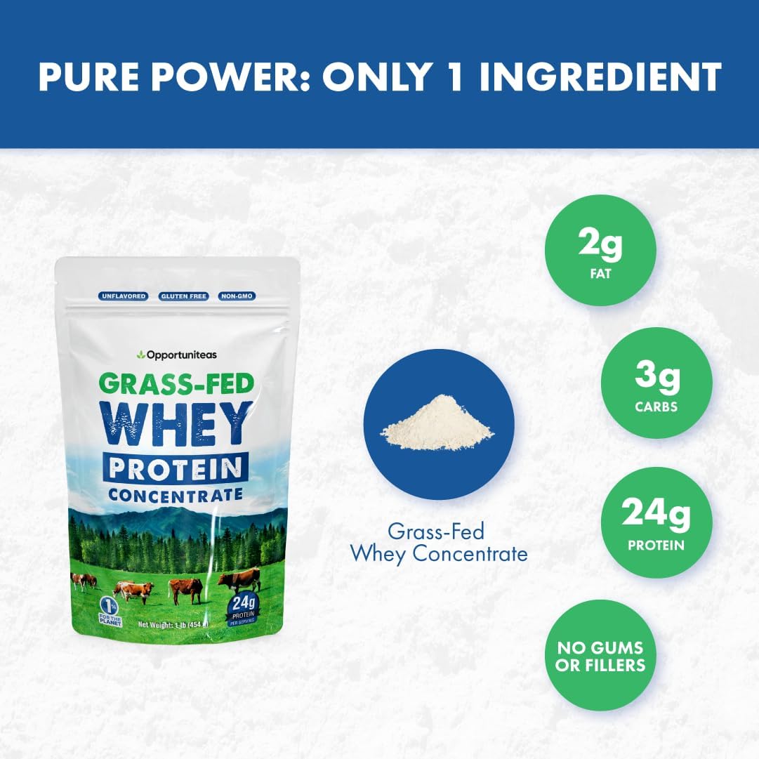 Premium Grass Fed Whey Protein Powder Concentrate - Unflavored & Unsweetened - Pure Protein Supplement for Drinks, Smoothies, Shakes, Cooking & Baking - Non GMO, Hormone Free & Gluten Free - 1 lb - BoostGo Australia