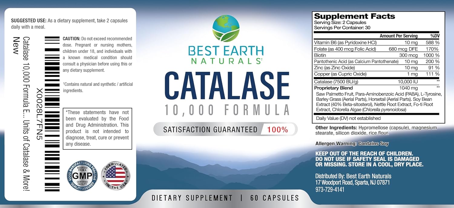 Premium Hair Growth Supplement with Catalase, Saw Palmetto, Biotin, Fo-Ti, PABA - Strong Hair Support - 60 Capsules