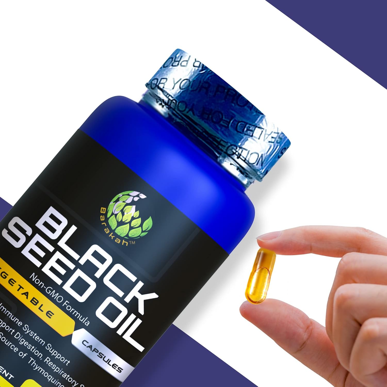 Premium Halal Non-GMO Black Seed Oil Capsules - 60 Count, 1000mg Per Serving, Cold-Pressed Vegan Supplement