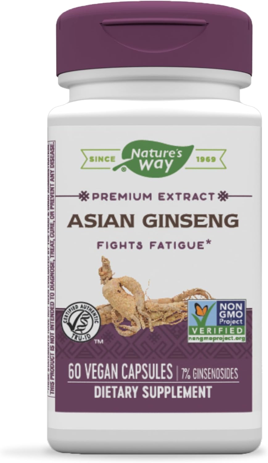 Premium Herbal Asian Ginseng Capsules by Nature's Way - Boost Energy and Fight Fatigue (60 Capsules)