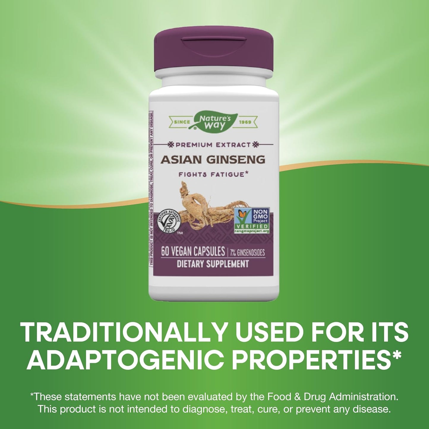 Premium Herbal Asian Ginseng Capsules by Nature's Way - Boost Energy and Fight Fatigue (60 Capsules)