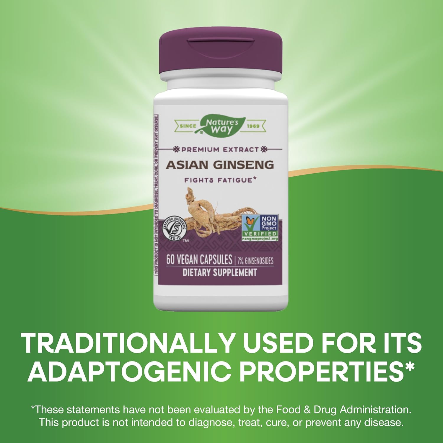 Premium Herbal Asian Ginseng Capsules by Nature's Way - Boost Energy and Fight Fatigue (60 Capsules)