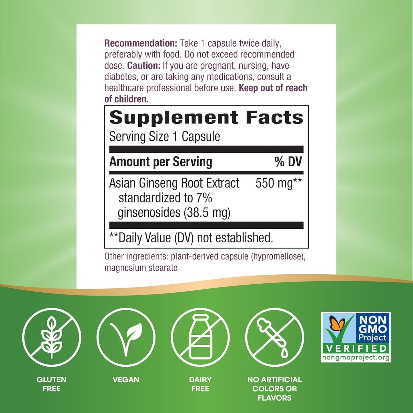 Premium Herbal Asian Ginseng Capsules by Nature's Way - Boost Energy and Fight Fatigue (60 Capsules)