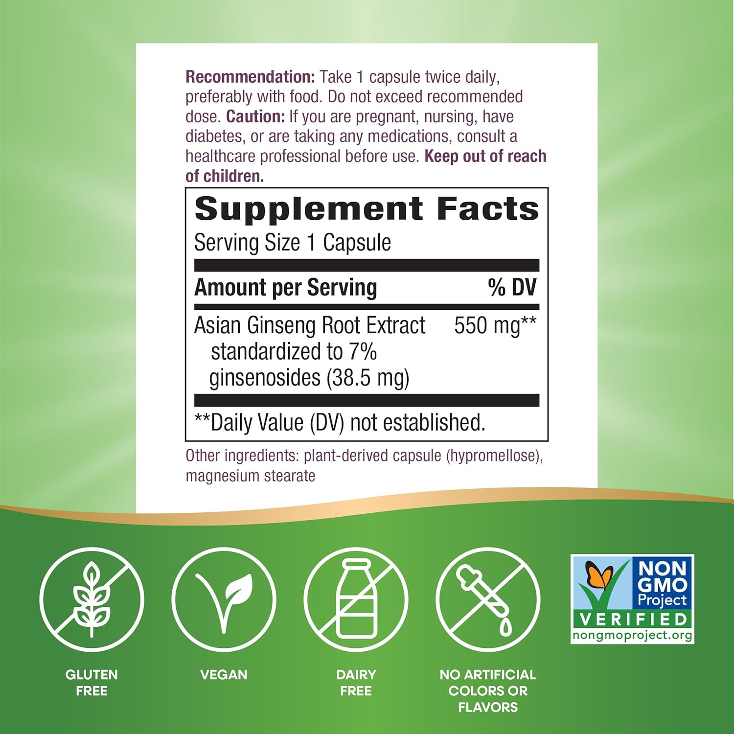 Premium Herbal Asian Ginseng Capsules by Nature's Way - Boost Energy and Fight Fatigue (60 Capsules)