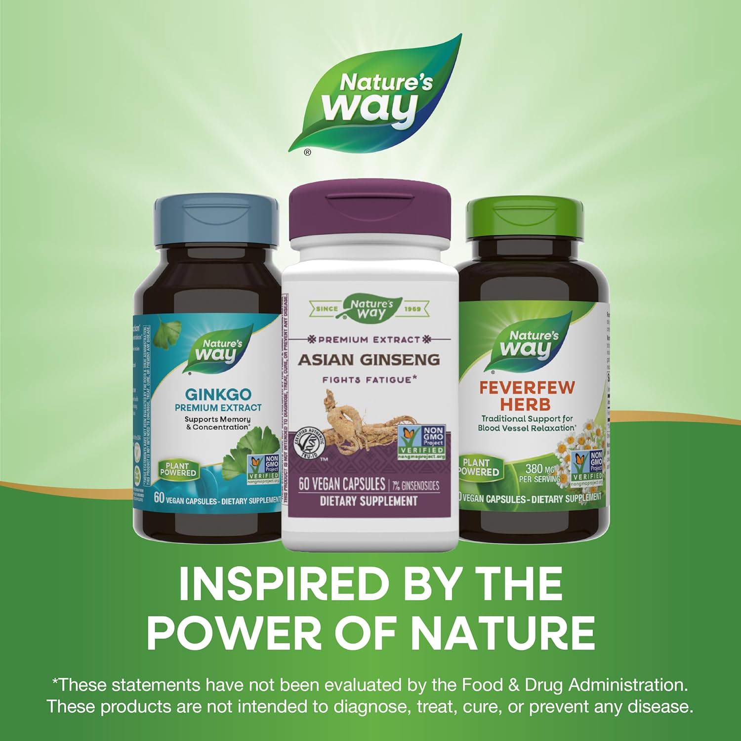 Premium Herbal Asian Ginseng Capsules by Nature's Way - Boost Energy and Fight Fatigue (60 Capsules)