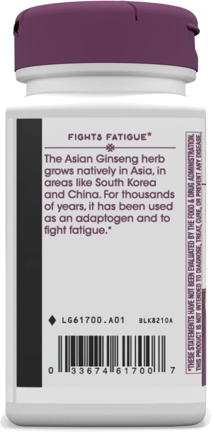 Premium Herbal Asian Ginseng Capsules by Nature's Way - Boost Energy and Fight Fatigue (60 Capsules)