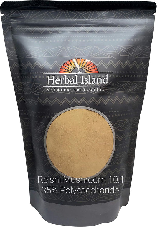 Premium Herbal Island Reishi Mushroom Extract Powder - 1 LB (16 OZ) - Rich in 35% Polysaccharides - Ganoderma lucidum - 10:1 Concentration