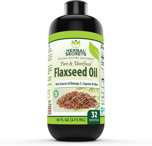 Premium Herbal Secrets Flaxseed Oil Supplement - 16 Fl. Oz. | Non-GMO, Organic & Made in USA