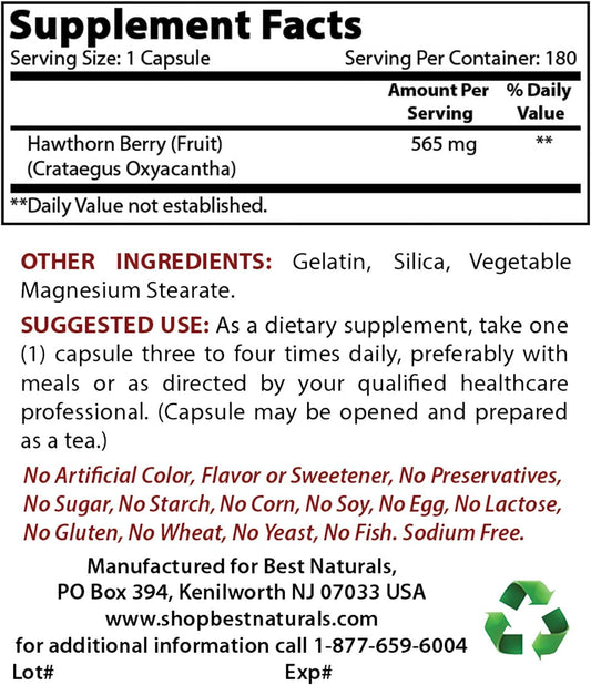 Premium Herbal Supplement: Hawthorn Berry 565mg & Ashwagandha Extract 500mg Blend for Heart Health and Stress Relief
