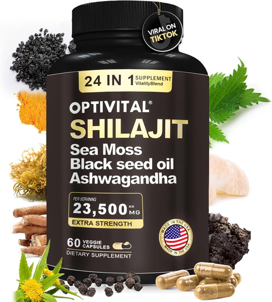 Premium Herbal Supplement with Shilajit, Sea Moss, Black Seed Oil, Ashwagandha, and More (60 Caps)