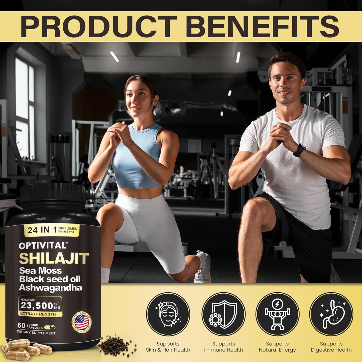 Premium Herbal Supplement with Shilajit, Sea Moss, Black Seed Oil, Ashwagandha, and More (60 Caps)