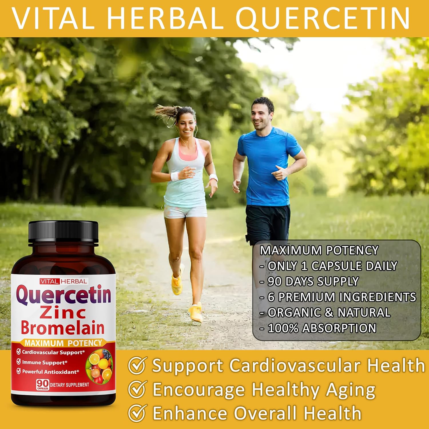 Premium High Purity Quercetin 98% with Bromelain Capsules - Maximum Potency with Green Tea Ashwagandha - 90 Days Supply
