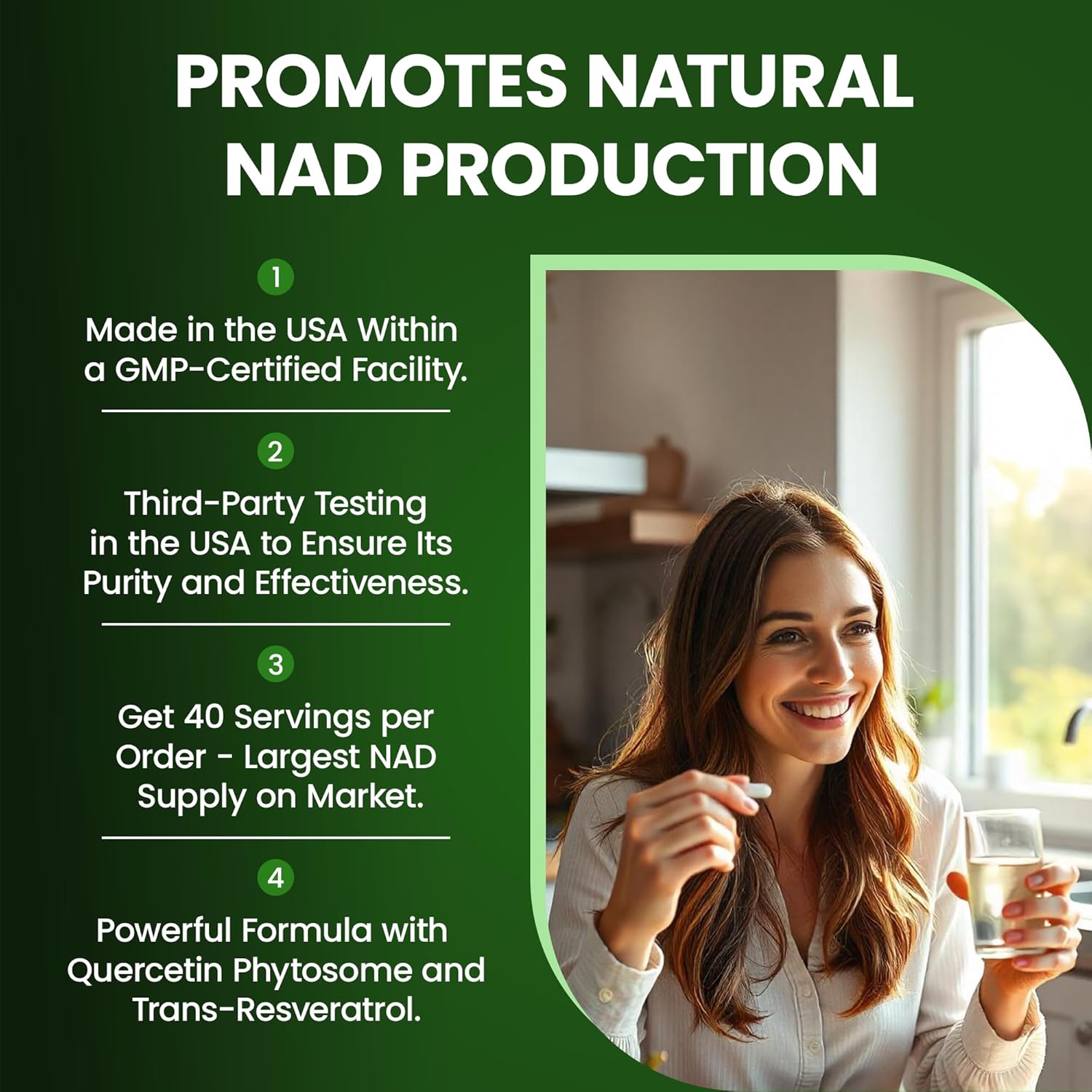 Premium High Strength NAD+ Liposomal NR with Resveratrol & Quercetin - Anti-Aging Supplement - 80 Capsules
