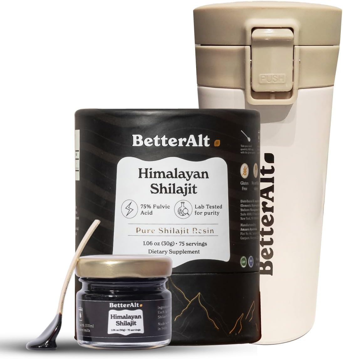 Premium Himalayan Shilajit Resin for Men & Women with Tea Tumbler - High Potency Gold Grade Formula