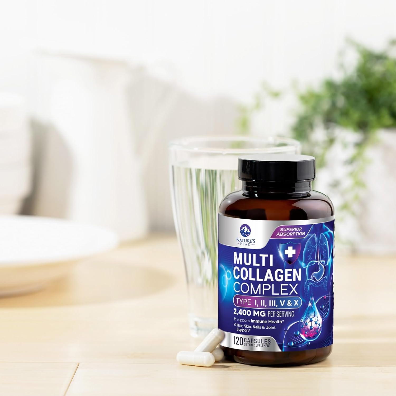Premium Hydrolyzed Collagen Peptides Supplement for Hair, Skin, Nails, Joints, and Bones - Grass Fed, Non-GMO - 120 Capsules
