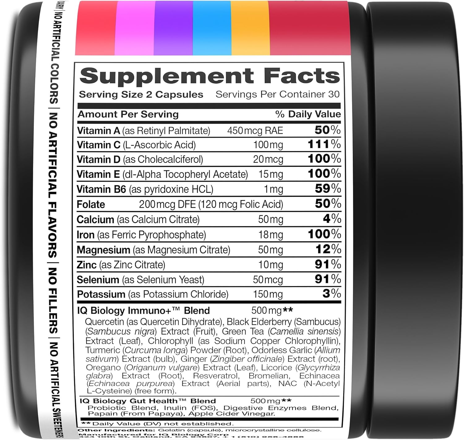 Premium IQ BIOLOGY Quercetin with Bromelain Capsules for Immune Support - Non GMO Supplement - 2 Pack (120 Capsules)