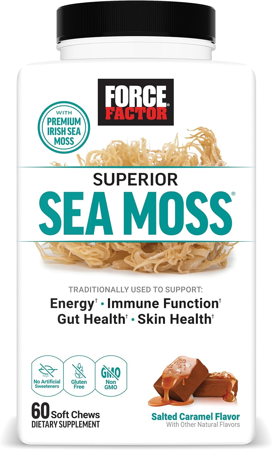 Premium Irish Sea Moss Soft Chews for Energy, Immunity, Gut & Skin Health - Salted Caramel Flavor - Non-GMO & Gluten Free - 60 Count