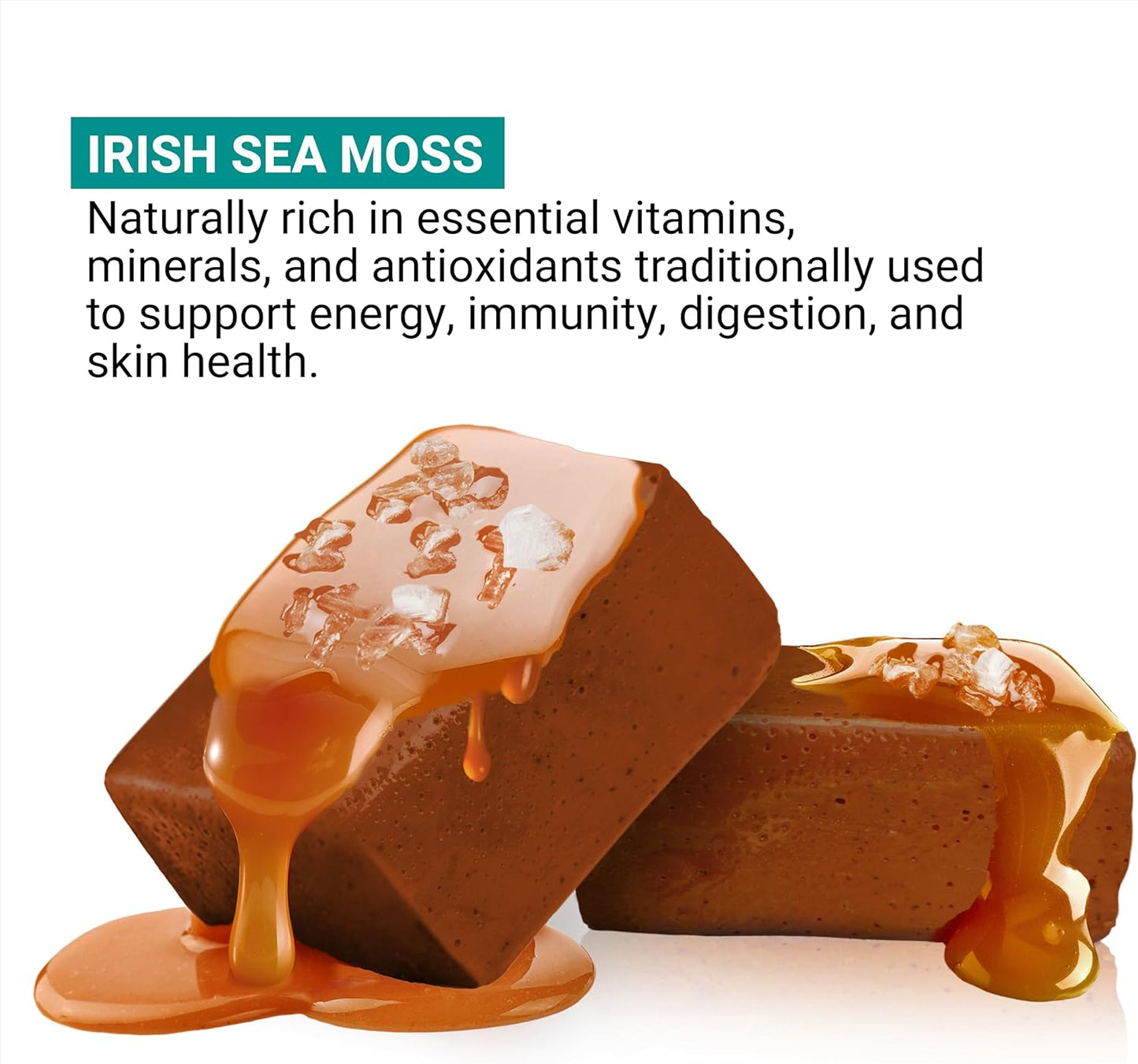 Premium Irish Sea Moss Soft Chews for Energy, Immunity, Gut & Skin Health - Salted Caramel Flavor - Non-GMO & Gluten Free - 60 Count
