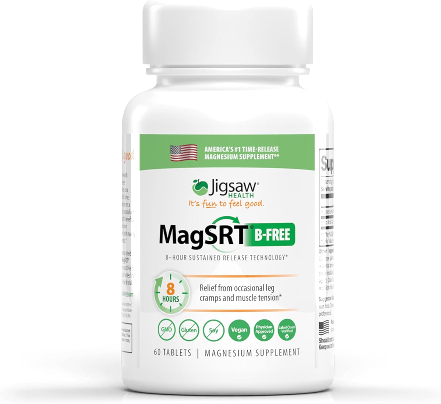 Premium Jigsaw Health MagSRT (B-Free) Slow Release Magnesium Supplement - Organic Magnesium Malate Tablets - 60 Tablets