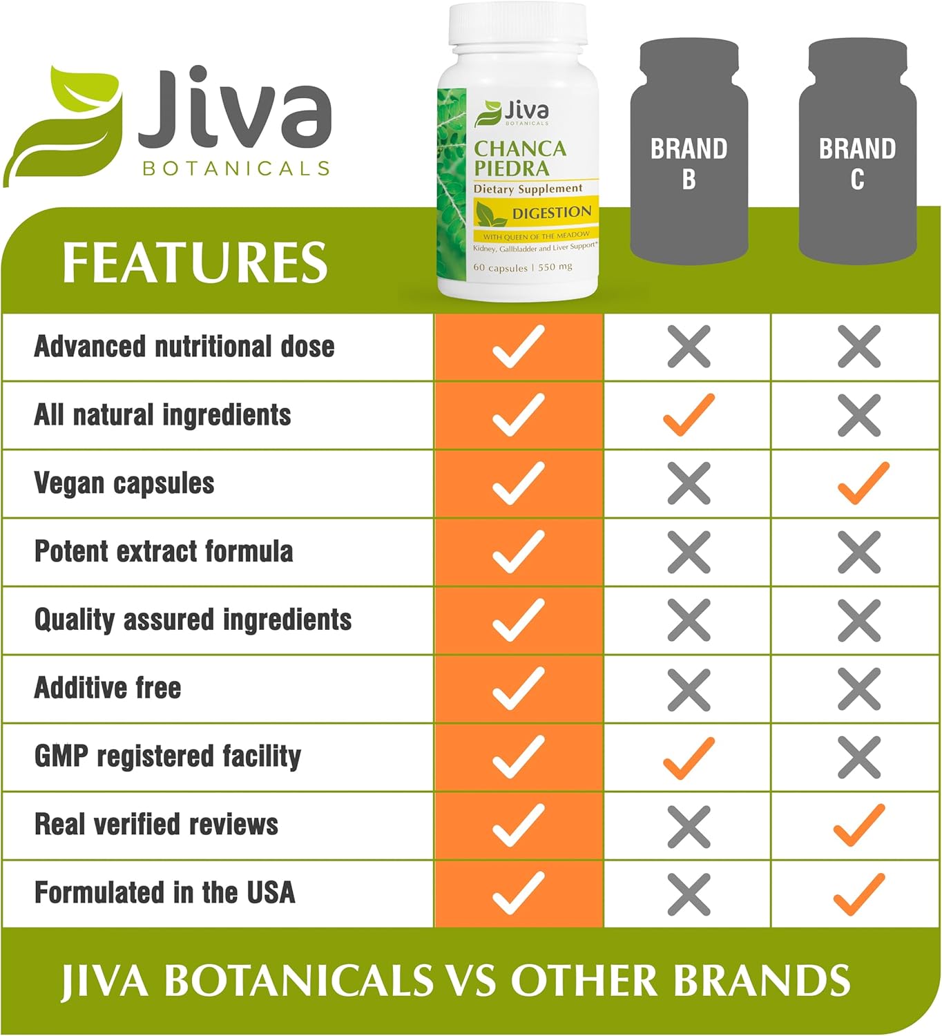 Premium Jiva Botanicals Chanca Piedra Supplement - 550 mg per Serving - 500mg Extract with 50mg Queen of The Meadow - 60 Day Supply