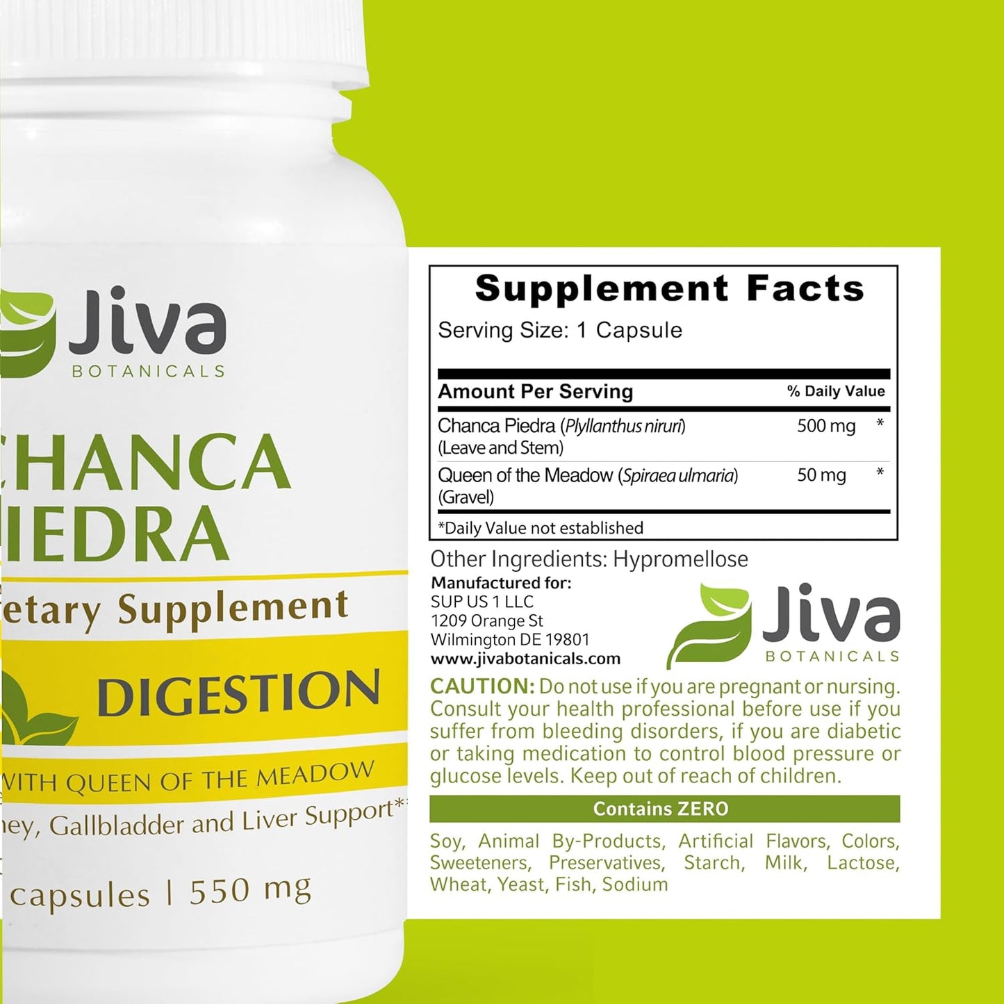 Premium Jiva Botanicals Chanca Piedra Supplement - 550 mg per Serving - 500mg Extract with 50mg Queen of The Meadow - 60 Day Supply