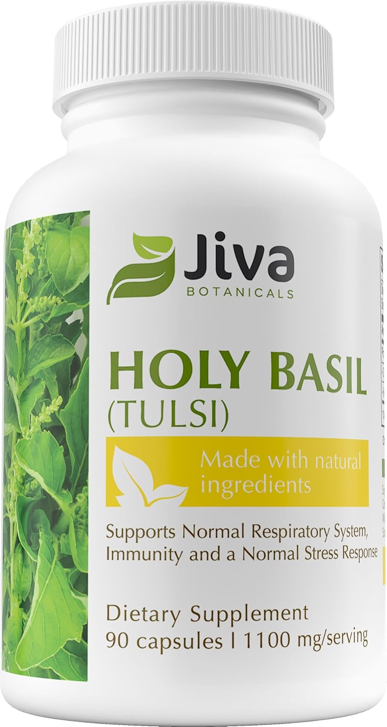 Premium Jiva Botanicals Holy Basil Capsules with Tulsi Powder - Natural Ayurvedic Herb Supplement - 90 Vegan Capsules