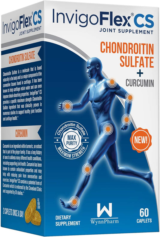 Premium Joint Supplement with Non GMO Chondroitin Sulfate and Turmeric Curcumin for Knee, Hand, Back, and Hip Support - INVIGOFLEX® CS